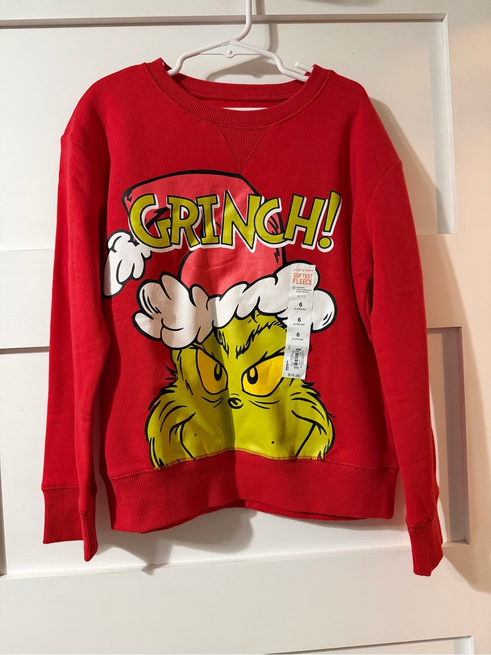 Red Grinch Fleece Lined Graphic Sweatshirt for Kids